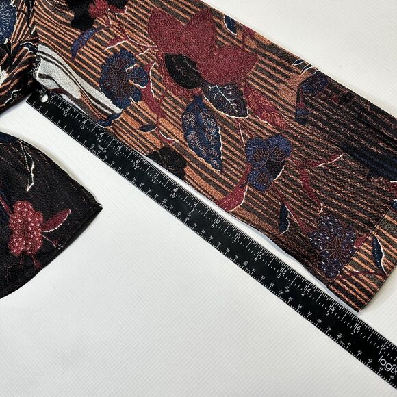 Citron Santa Monica Silk Tunic Blouse Asian Inspired Print Medium Orange Brown - Picture 9 of 9